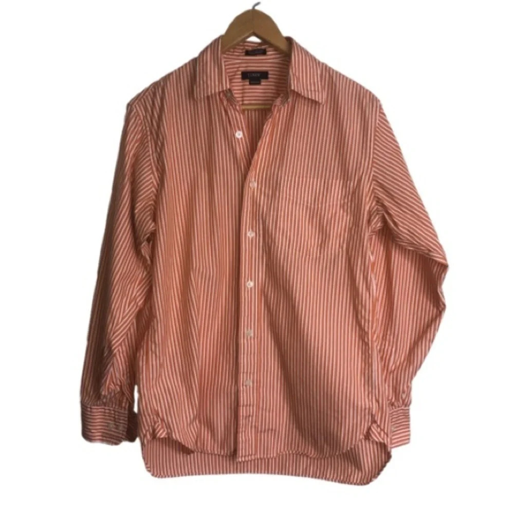 3/$15 J Crew Orange White Striped Button Front Shirt Small